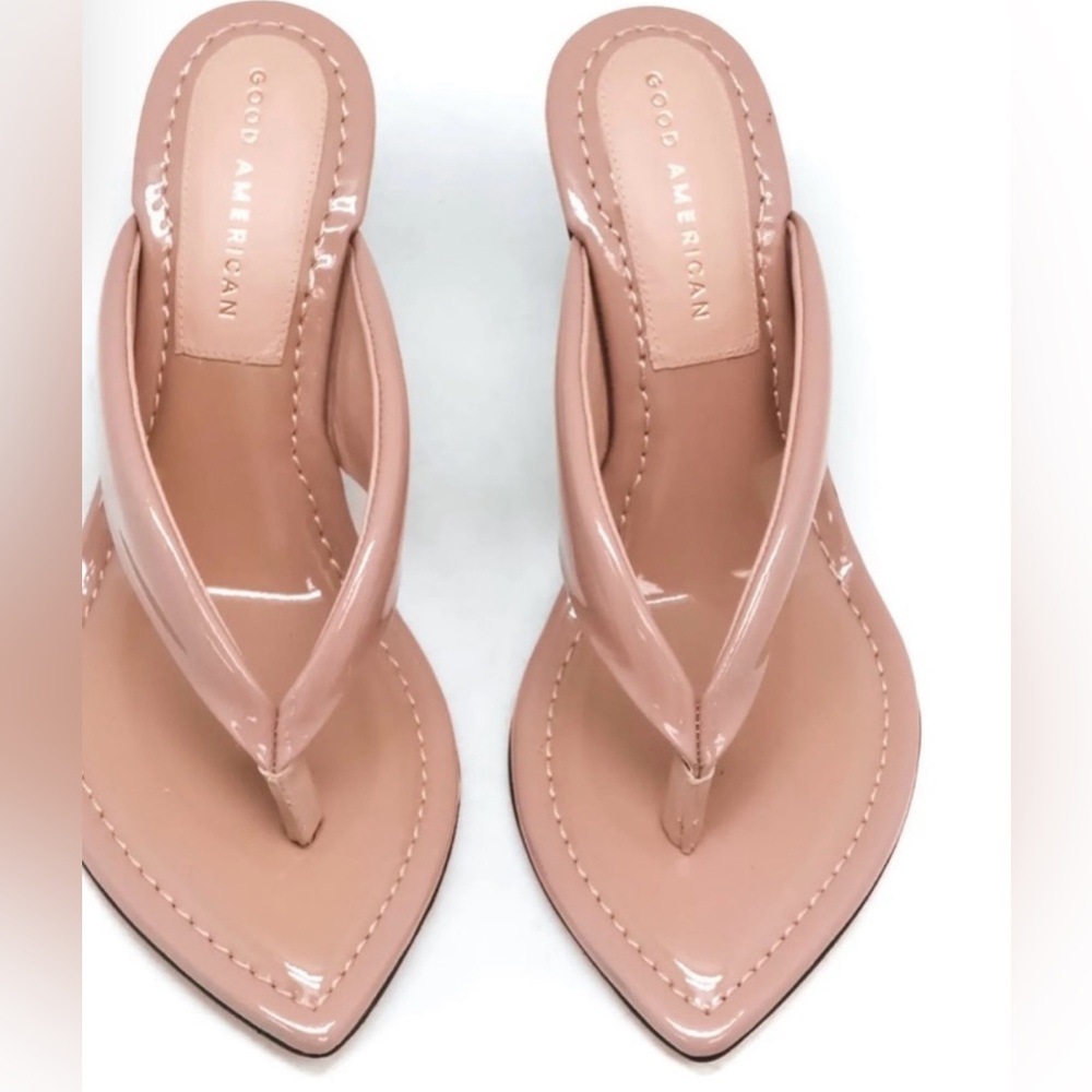 Good American Women’s Wedge Thong Sandal Dusty Pink Patent Leather Multiple Size